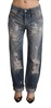 Acht Blue Tattered Mid Waist Straight Denim Cotton Jeans