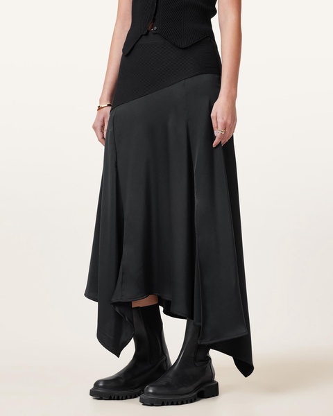 Pia Satin Asymmetric Maxi Skirt