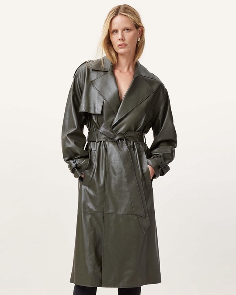 Inez Leather Long Trench Coat