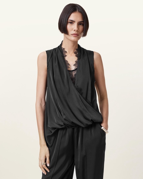 Abi Lace Trim Draped Top