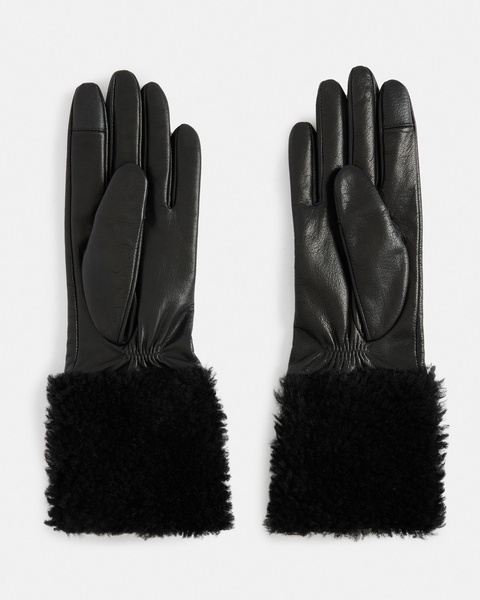 Sasha Leather Faux Shearling Trim Gloves