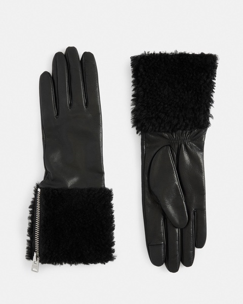 Sasha Leather Faux Shearling Trim Gloves