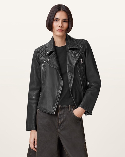 Cargo Distressed Leather Biker Jacket