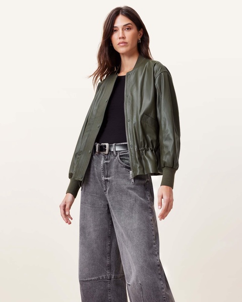 Sofi Drawstring Leather Bomber Jacket