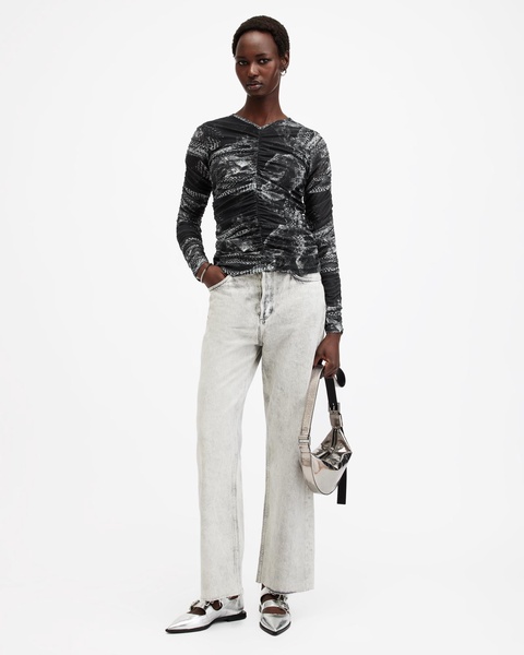 Keiko Mesh Gathered V-Neck Top