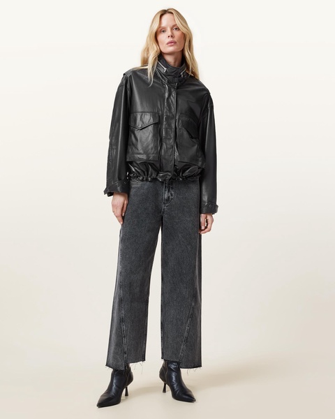 Clay Funnel Neck Cropped Leather Jacket