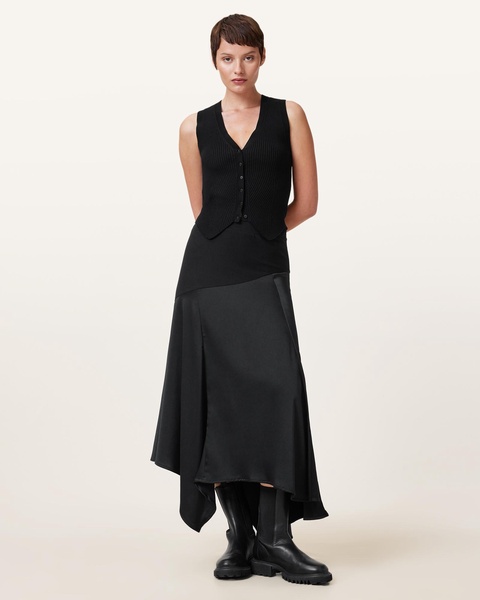 Pia Satin Asymmetric Maxi Skirt