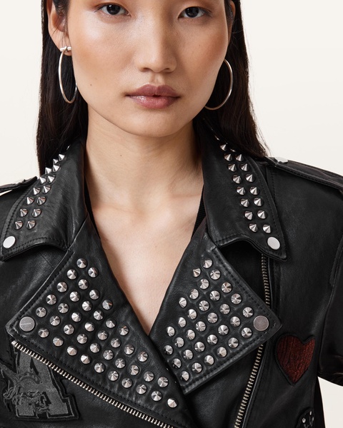 College Relaxed Fit Leather Biker Jacket
