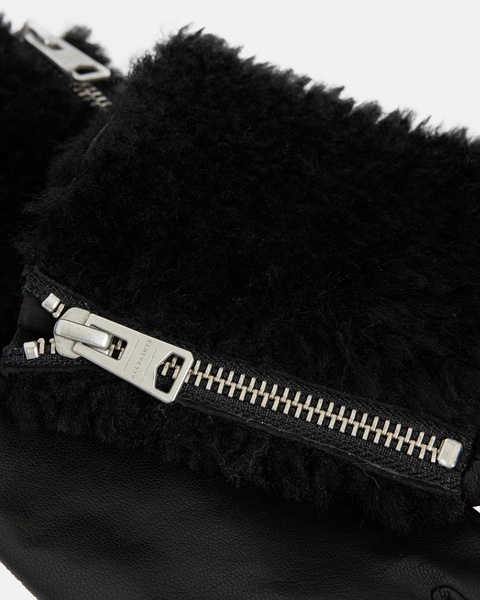 Sasha Leather Faux Shearling Trim Gloves
