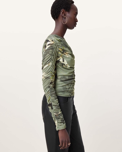 Hanako Print Mesh Wrap Top