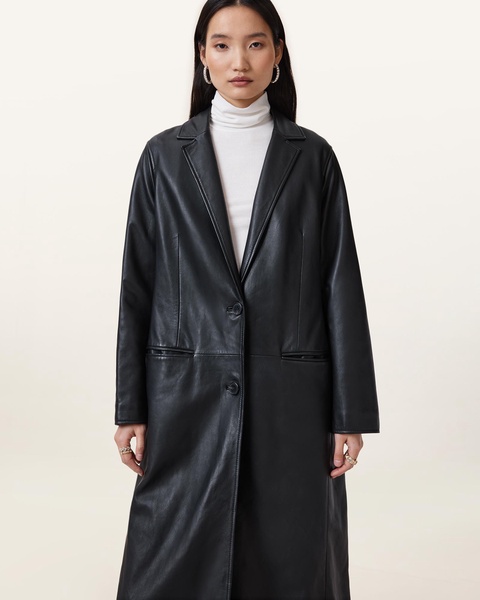 Aire Long Line Leather Coat
