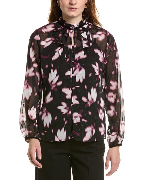 Anne Klein Womens Floral Print Button-Down Top