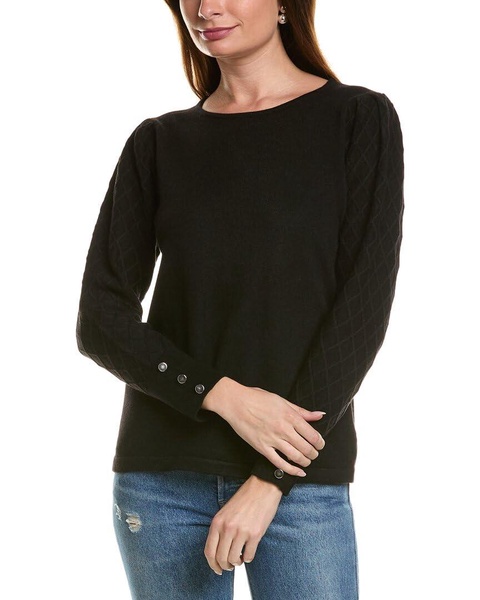 Anne Klein Women's Crew Neck with Diamond Stitch Sleeves