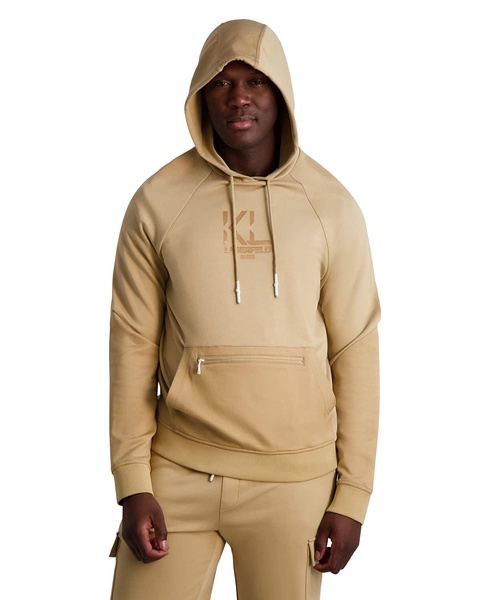 KARL LAGERFELD Men's Solid Logo Stretchy Hoodie