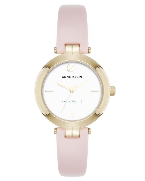 Women's Quartz Round Blush Pink Leather and Gold-Tone Metal Alloy Strap Watch, 32mm