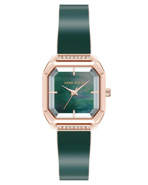 Women's Quartz Premium Crystal Green Enamel and Rose Gold-Tone Alloy Metal Bangle Watch, 23mm