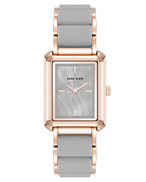 Women's Quartz Casual Rectangular Gray Silicone with Rose Gold-Tone Metal Alloy Bracelet Watch, 26mm