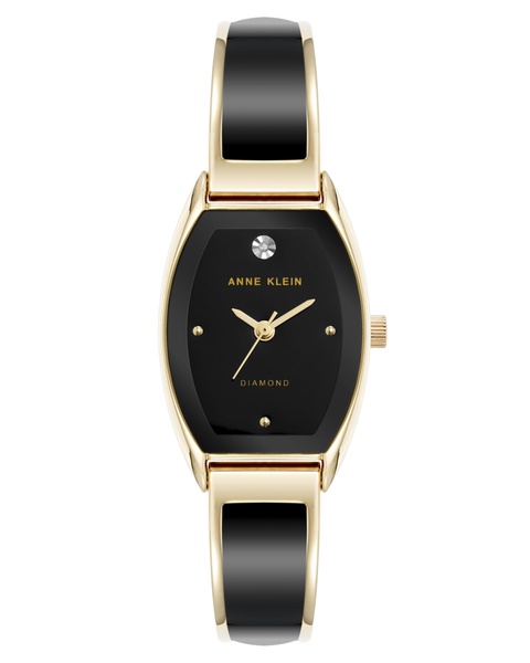 Women's Quartz Cushion Black Enamel with Gold-Tone Metal Alloy Bangle Watch, 22mm