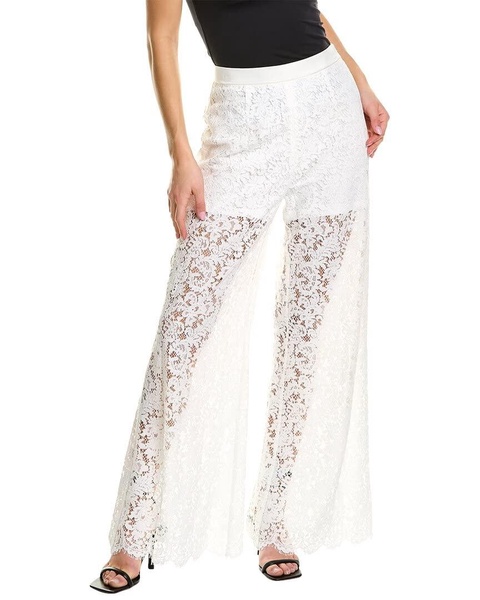 BCBGMAXAZRIA Women's Wide Leg Pant Scalloped Corded Lace Elastic Waist Side Zipper Trouser
