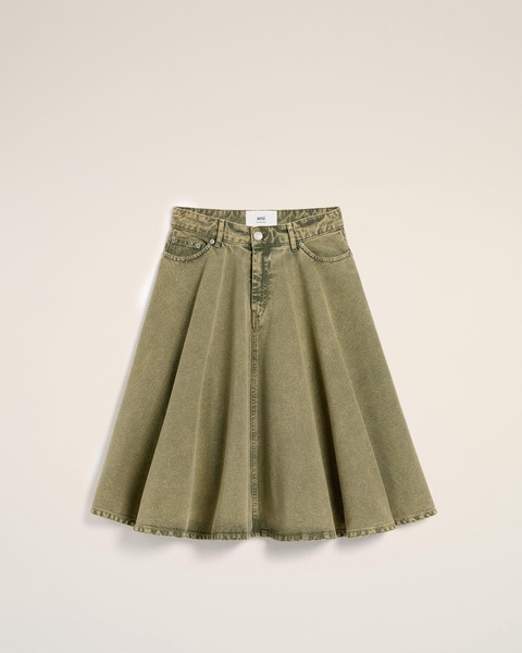 Green Cotton Midi Skirt With Godets