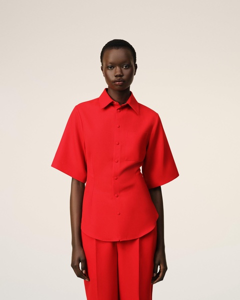 Red Wool Short Sleeves Shirt 