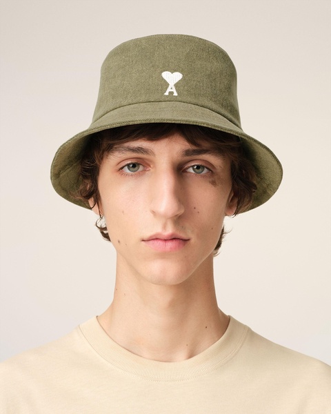 Green Cotton Ami de Coeur Embroidery Bucket Hat