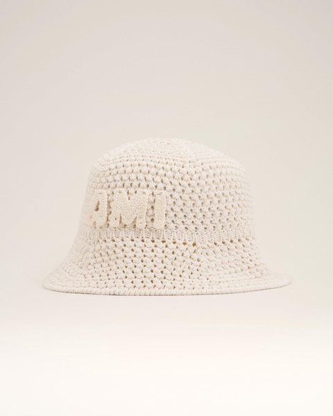 Beige Knit Ami Patch Bucket Hat