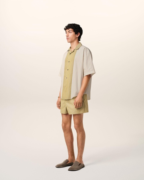 White And Khaki Cotton Short Sleeve Boxy Shirt