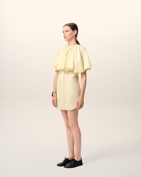 Yellow Wool Shirt Dress With Ruff