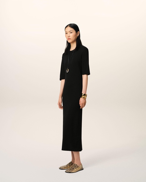 Black Cotton Short Sleeve Midi Dress