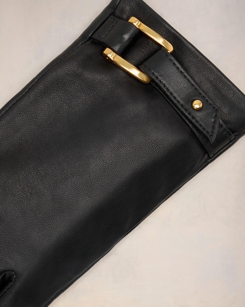 Black Leather Strap Detail Gloves
