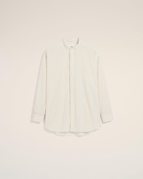 White And Khaki Cotton Wingtip Collar Oversized Shirt