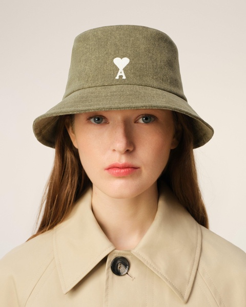 Green Cotton Ami de Coeur Embroidery Bucket Hat