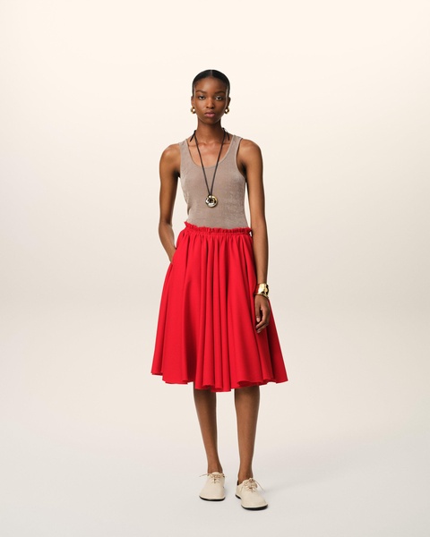 Red Wool Skirt With Godets
