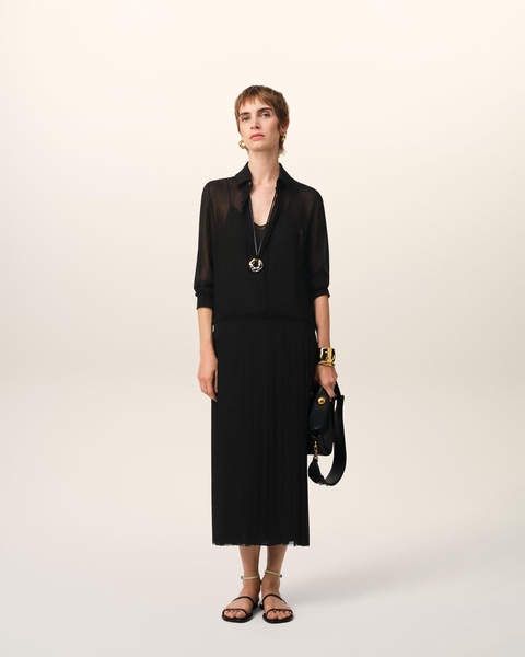 Black Pleated Midi Dress