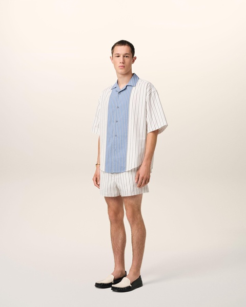 White And Blue Cotton Short Sleeve Boxy Shirt