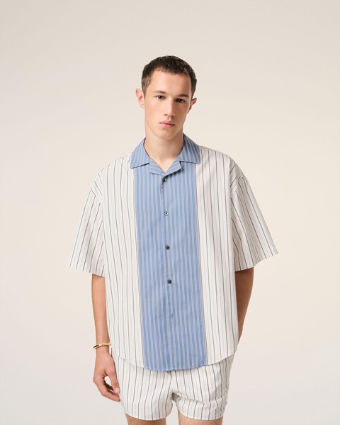 White And Blue Cotton Short Sleeve Boxy Shirt