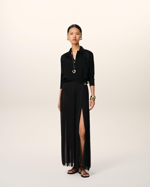 Black Long Pleated Skirt