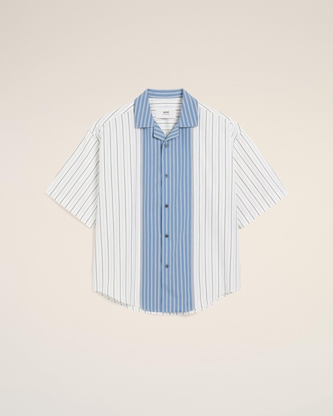 White And Blue Cotton Short Sleeve Boxy Shirt