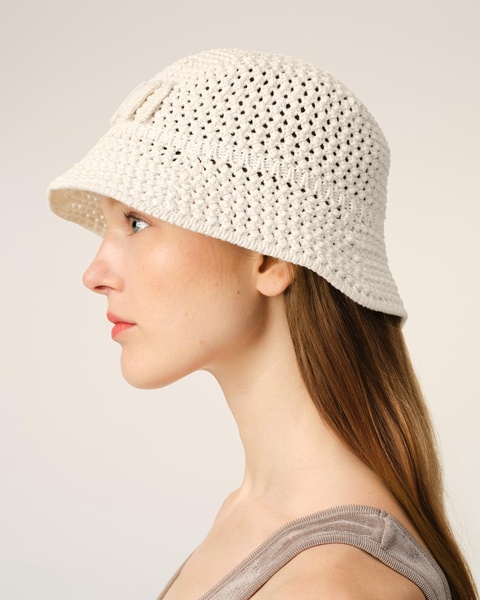 Beige Knit Ami Patch Bucket Hat