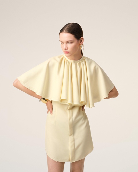 Yellow Wool Shirt Dress With Ruff
