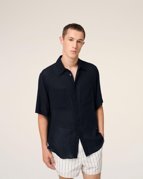 Navy Cotton Short Sleeve Shirt