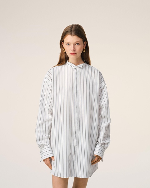 White And Blue Cotton Wingtip Collar Oversized Shirt