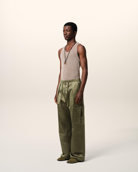 Green Cotton Satin Zipped Cargo Trousers