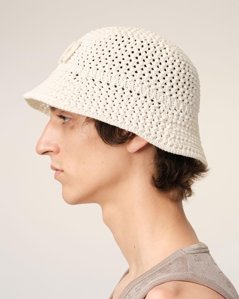 Beige Knit Ami Patch Bucket Hat