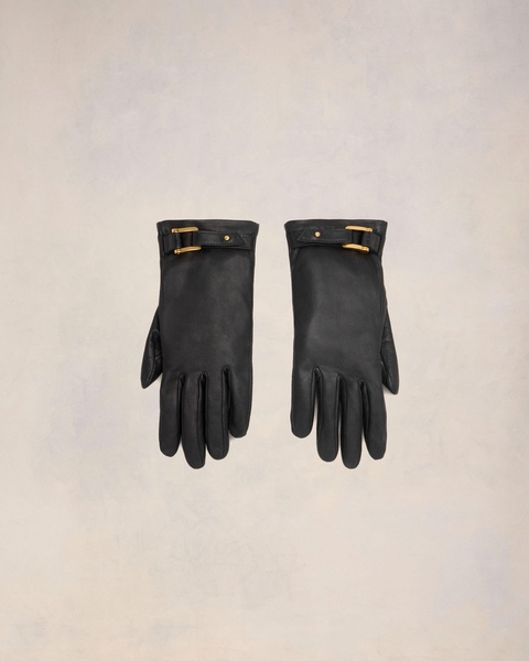 Black Leather Strap Detail Gloves