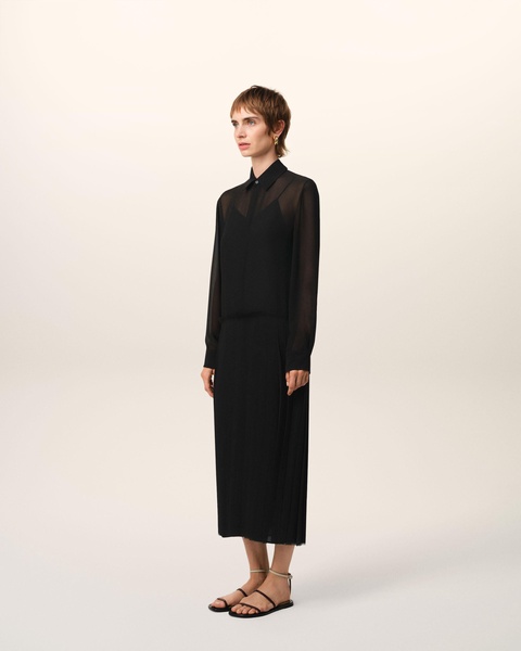 Black Pleated Midi Dress