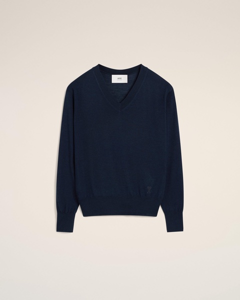 Navy Wool V Neck Sweater