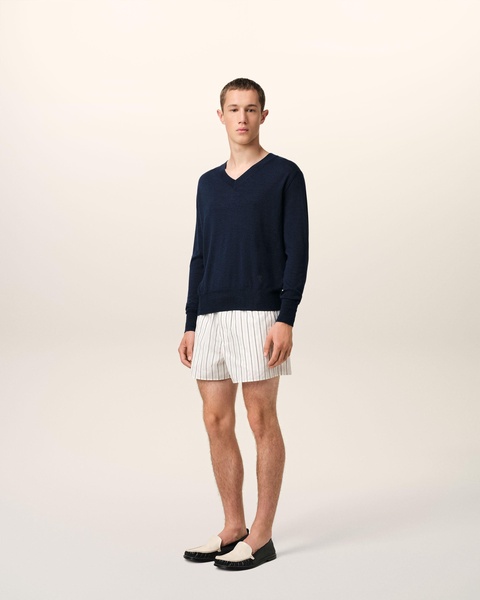 Navy Wool V Neck Sweater