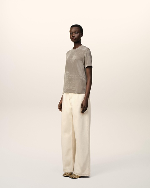 Beige Shiny Jersey Short Sleeve T-Shirt